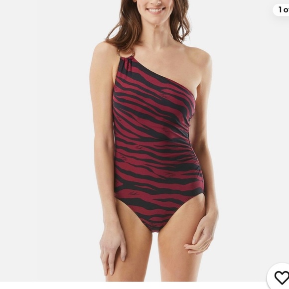 Michael Kors Other - NWOT Michael Kors One-Shoulder Red and Black Swimsuit